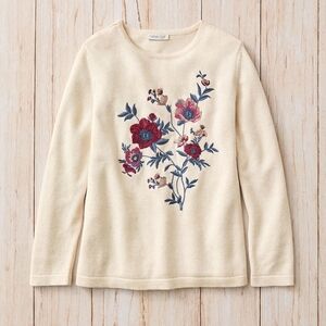 Coldwater Creek Cream Sweater with Floral Embroidery - Womens Medium